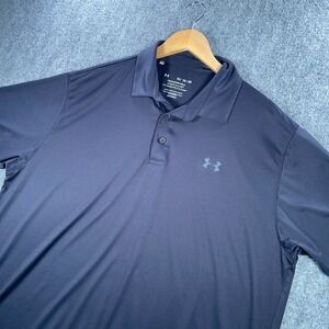 Under Armour Polo Mens XL Black Playoff Polo Short Sleeve Loose Heatgear #AB973